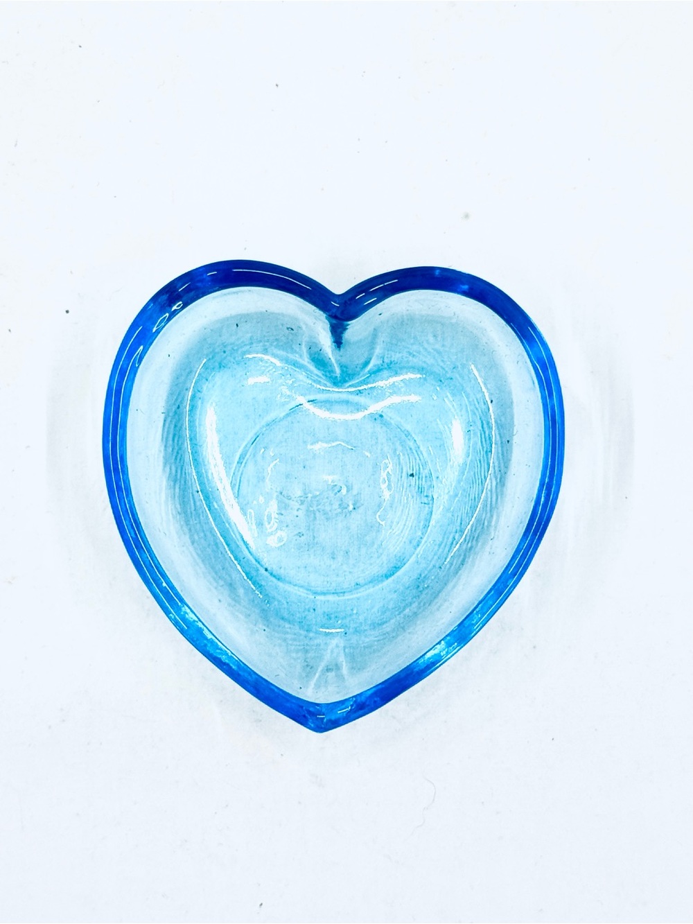 Mosser Glass Vintage Blue Heart Trinket Dish 3”X3” Excellent Condition